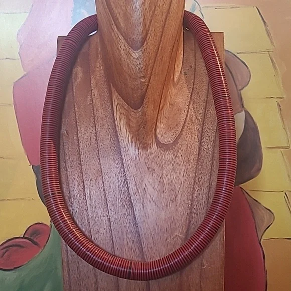 AFRICAN VINYL VULCANIC DISC HEISHI BEAD RED NECKLACE - Picture 5 of 5